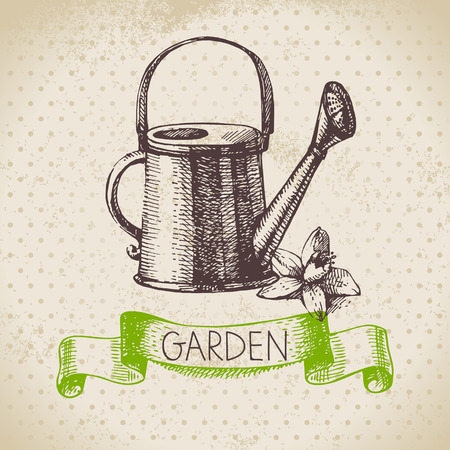 Vintage sketch gardening background. Hand drawn designのイラスト素材