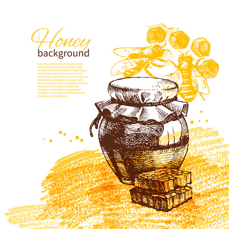 Honey background with hand drawn sketch illustrationのイラスト素材