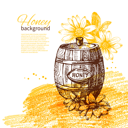 Honey background with hand drawn sketch illustration	のイラスト素材