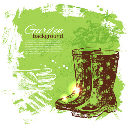 Vintage sketch gardening background. Hand drawn design のイラスト素材