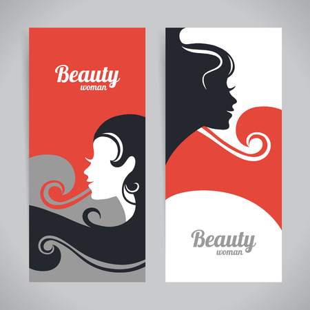 Banners with stylish beautiful woman silhouette. Template design cardsのイラスト素材