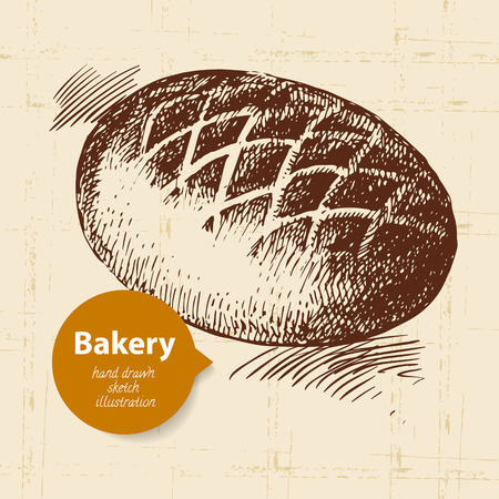 bread sketch background. Vintage hand drawn illustration	のイラスト素材