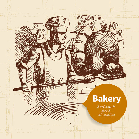 Baker sketch background. Vintage hand drawn illustrationのイラスト素材