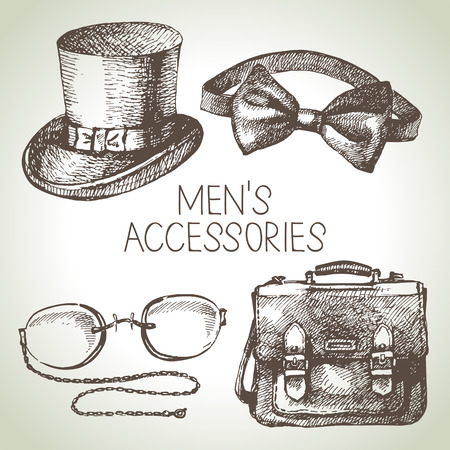 Sketch gentlemen accessories. Hand drawn men illustrations set	のイラスト素材