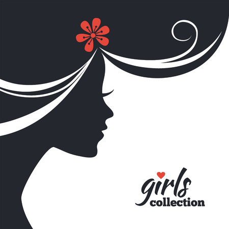 Beautiful woman silhouette with flowers. Girls collection のイラスト素材