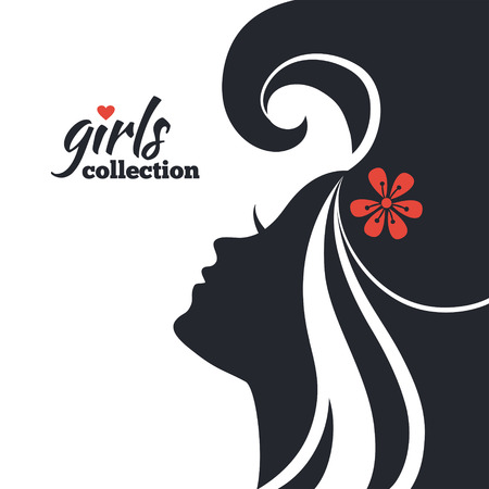 Beautiful woman silhouette with flowers. Girls collectionのイラスト素材