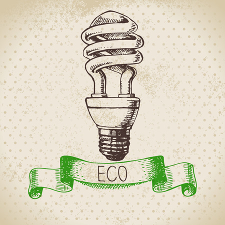 Sketch ecology vintage background. Hand drawn vector illustrationのイラスト素材