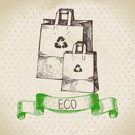 Sketch ecology vintage background. Hand drawn vector illustrationのイラスト素材