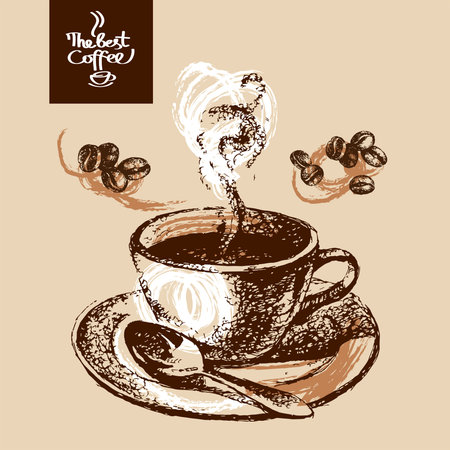 Hand drawn sketch vintage coffee background. Vector illustration. Menu design for cafe and restaurantのイラスト素材