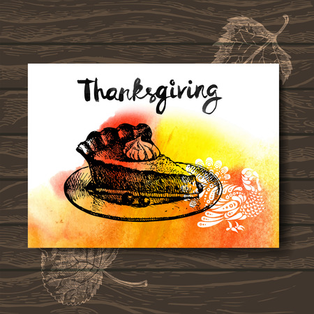 Thanksgiving Day card. Hand drawn sketch and watercolor vector illustrationのイラスト素材