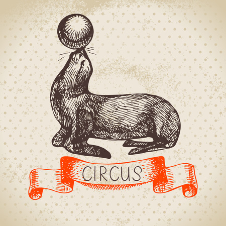 Hand drawn sketch circus and amusement vector illustration. Vintage backgroundのイラスト素材