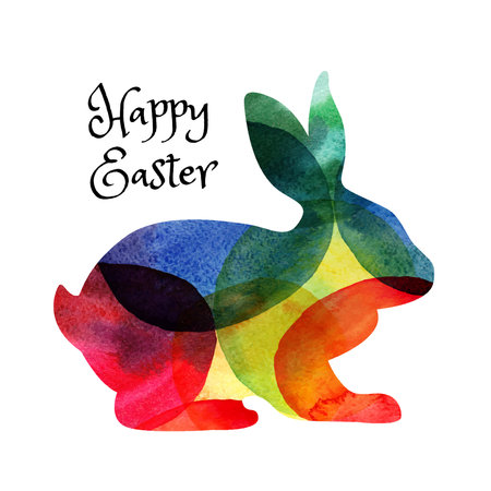 Ester card with watercolor rabbit. Vector illustrationのイラスト素材
