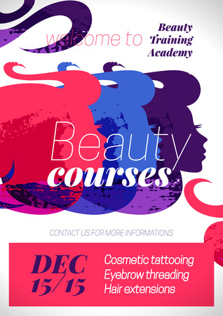 Beauty courses and training poster. Beautiful watercolor acrylic girl silhouette. Vector illustration of woman beauty salon designのイラスト素材