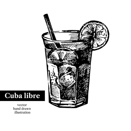 Hand drawn sketch cocktail cuba libre vintage isolated object. Vector illustrationのイラスト素材