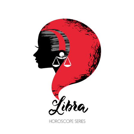 Libra zodiac sign. Beautiful girl silhouette. Vector illustration. Horoscope seriesのイラスト素材