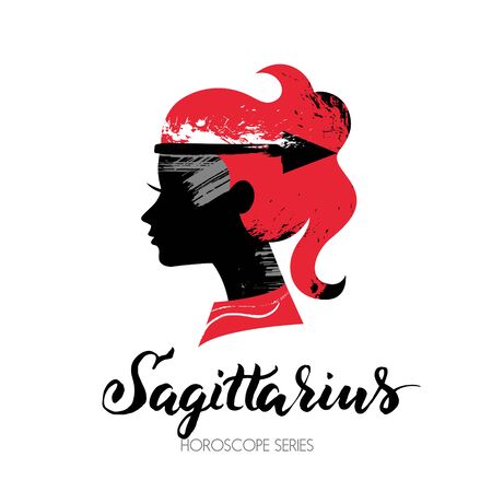 Sagittarius zodiac sign. Beautiful girl silhouette. Vector illustration. Horoscope seriesのイラスト素材