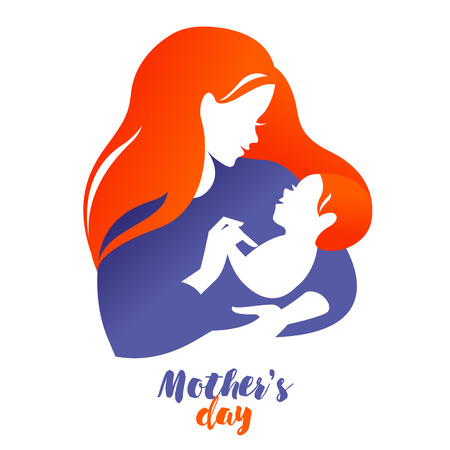 Beautiful mother silhouette with baby. Vector illustration on white backgroundのイラスト素材