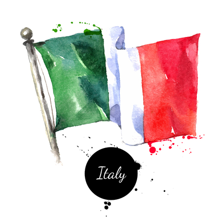 Watercolor Italy flag. Hand drawn vector illustration on white backgroundのイラスト素材