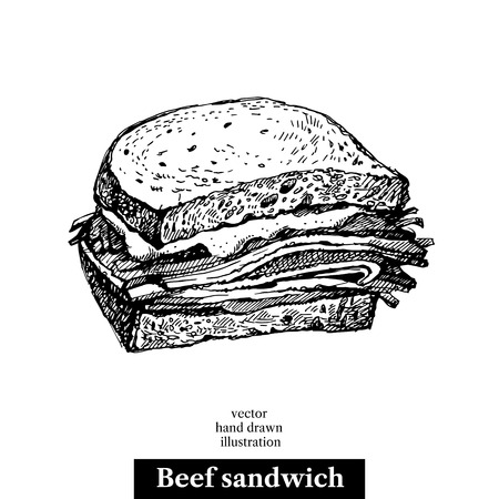 Hand drawn sketch beef sandwich. isolated food illustrationのイラスト素材