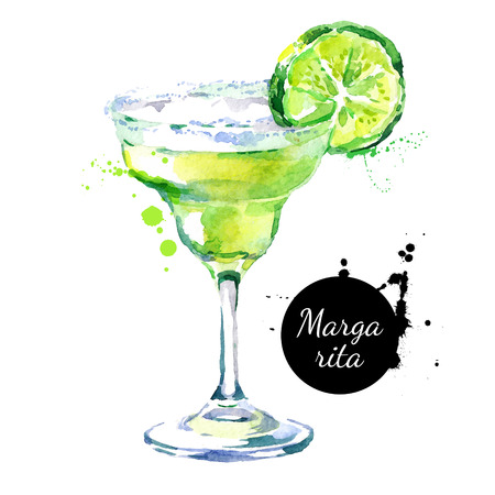 Hand drawn sketch watercolor cocktail Margarita.のイラスト素材