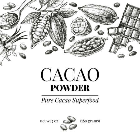 Hand drawn sketch cocoa chocolate product background. Vintage vector illustration of natural healthy sweet foodのイラスト素材