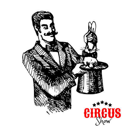 Hand drawn vintage circus banner. Sketch retro vector illustrationのイラスト素材