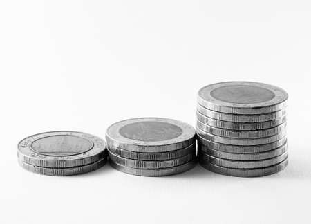 Thai coins arranged on a white backgroundの写真素材