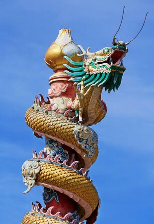 BANGKOK - May 13   Art Chinese style dragon statue in the temple district of Bangkok  on  May 13, 2014  in Bangkok, Thailandの写真素材