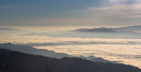 Layers of mountain and fogの写真素材