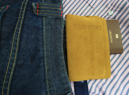 Thailand Passport in denim jeans pocketの写真素材