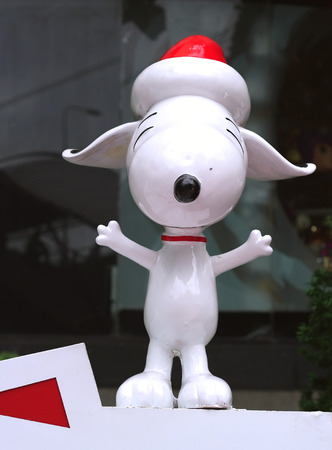 BANGKOK, THAILAND - DECEMBER 5, 2014 : Big Christmas tree and snoopy doll at Central Bangna shopping mall at night.のeditorial素材