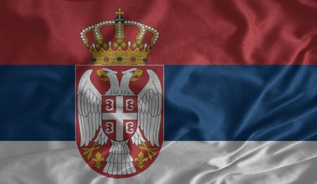 Serbia flag pattern on the fabric texture ,vintage styleの写真素材