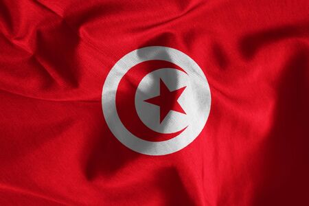 Waving Fabric Flag of Tunisiaの写真素材
