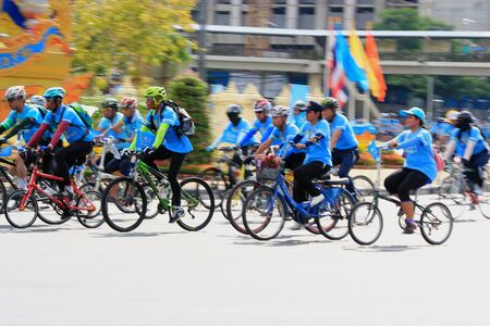 BANGKOK, THAILAND - AUGUST 16, 2015: People cycling together in the event BIKE FOR MOM in Bangkok, Thailand.のeditorial素材