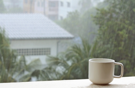 coffee cup and a rainy dayの写真素材