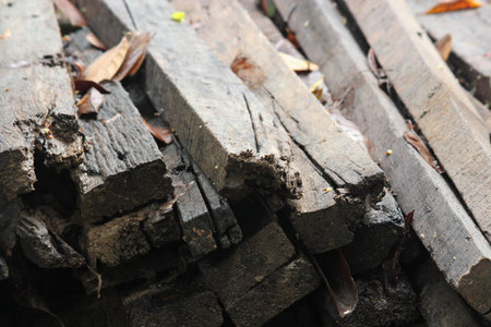 Firewood Pile. Wood Pile. Pile of old wood decay.の写真素材