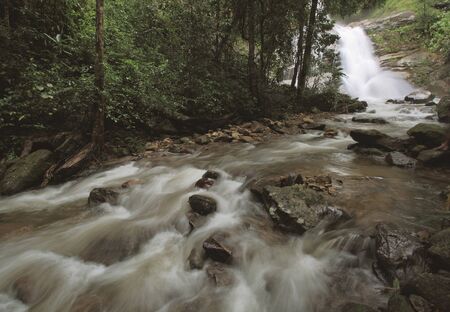 Huay Saai Leung Waterfall of Doiinthanon at Mae Chaem, Chiang Mai, Thailand. Vintage modeの写真素材