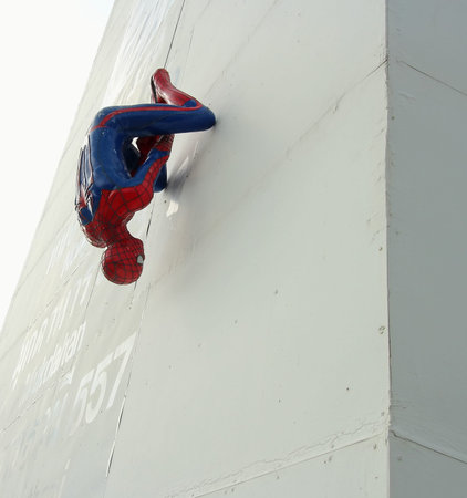 AYUTTAYA,THAILAND - October 24, 2015: Spider-Man model upside down on billboards at Thung Bua Chom floating marketのeditorial素材