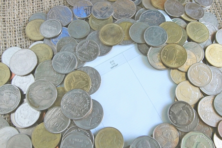 Coins texture for use background, soft focus, vintage modeの写真素材