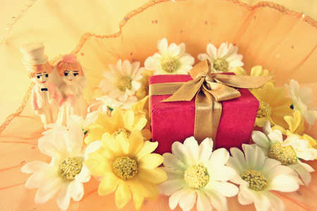 Wedding Day concept with gift box and flowersの写真素材
