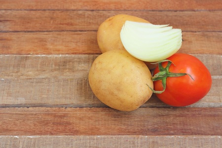 Fresh Vegetables for soup on wooden tableの写真素材
