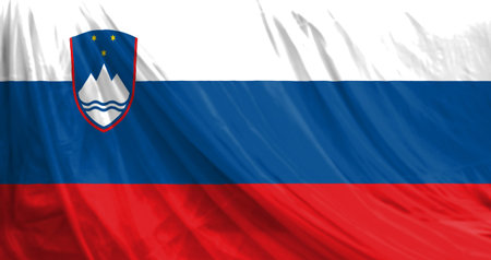 Slovenia flag on the fabric texture background,Vintage style