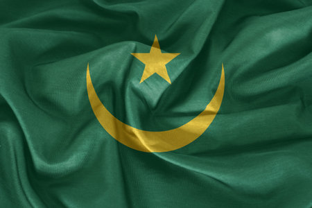 Mauritania flag pattern on the fabric  textureの写真素材