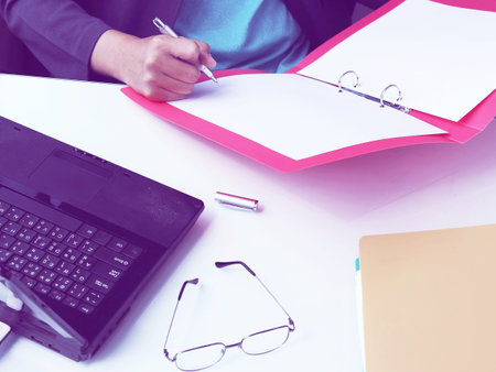 Businesswoman holding a pen  , Vintage Styleの写真素材