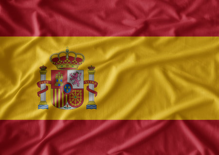 Waving flag of Spain. Flag has real fabric textureの写真素材