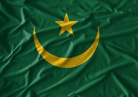 Mauritania flag pattern on the fabric textureの写真素材