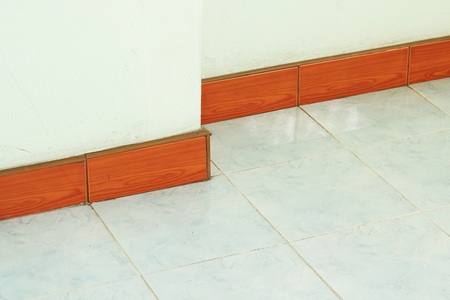Wooden skirting boards on wall , vintage toneの写真素材