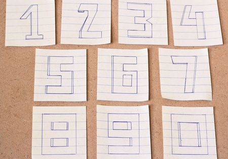 Numbers, Number Zero, Number One, Number Two, Number Three, Number Four, Number Five, Number Six, Number Seven, Number Eight, Number Nine on wood background, vintage toneの写真素材