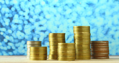 Coins. Currency. money concept. Saving money concept with bokeh retro vintage style