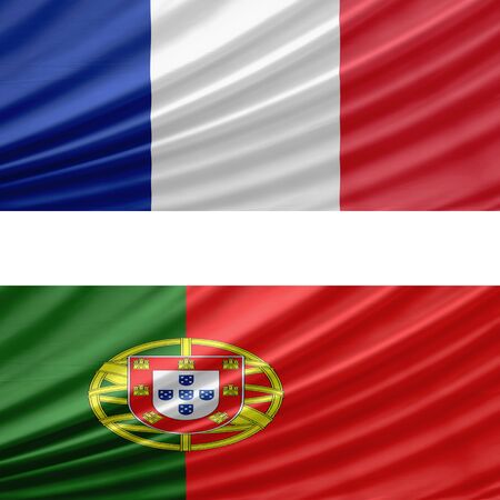 Flag of Portugal and flag of Franceの写真素材